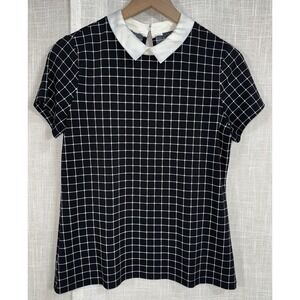 The Limited Black White Checkered Women's M Blouse‎ Top Peter Pan Collar Preppy